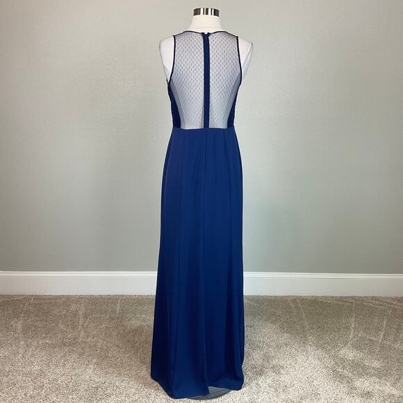 Aidan Mattox Blue Lace Evening Gown Size 6 Sheer Back Sleeveless Long Dress - Picture 2 of 11